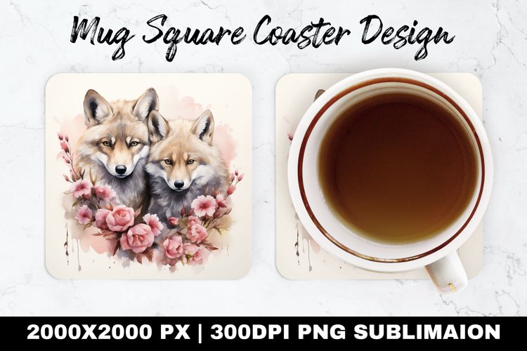 Wolf Valentine Mug coaster | Coaster | Sublimation Design