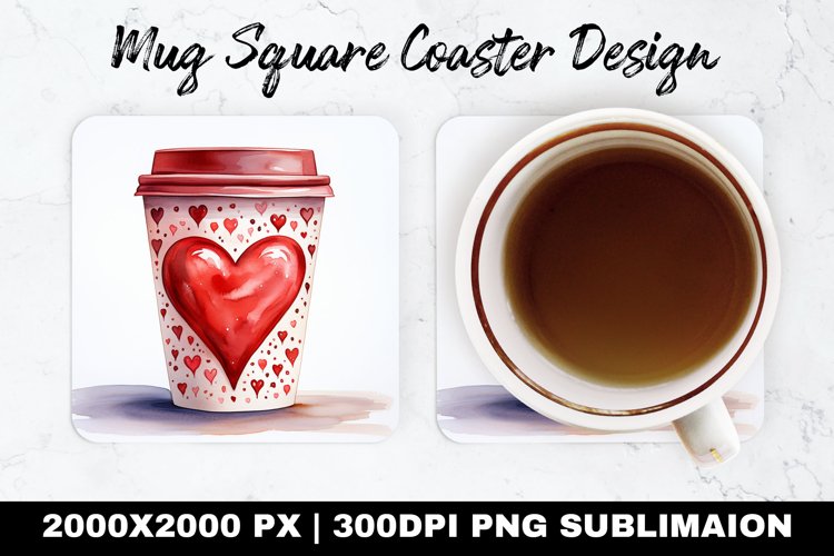 Cup with Coffee Valentine Mug coaster | Coaster Sublimation