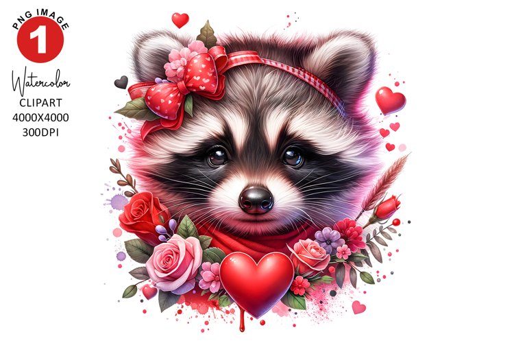 Valentines Day Raccoon Clipart | Watercolor Sublimation