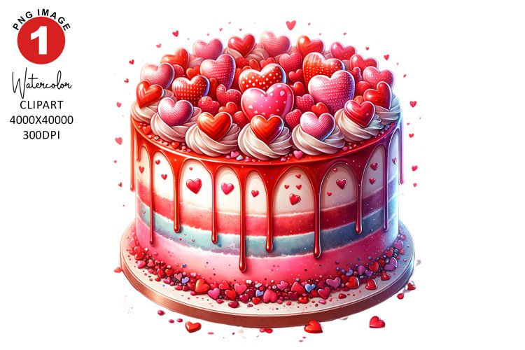 Valentines Day Cake Clipart | Watercolor Clipart Sublimation example image 1