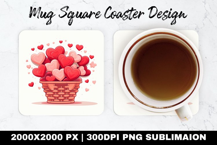 Heart Basket Valentine Mug coaster | Coaster | Sublimation example image 1