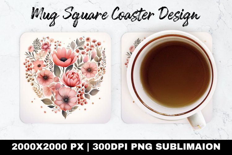 Floral Heart Valentine Mug coaster | Coaster | Sublimation
