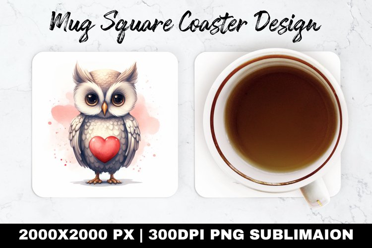 Owl Valentine Mug coaster | Coaster | Sublimation Design