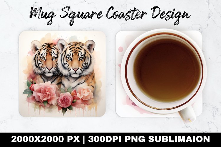 Tigers with Florals Valentine Mug coaster | Coaster
