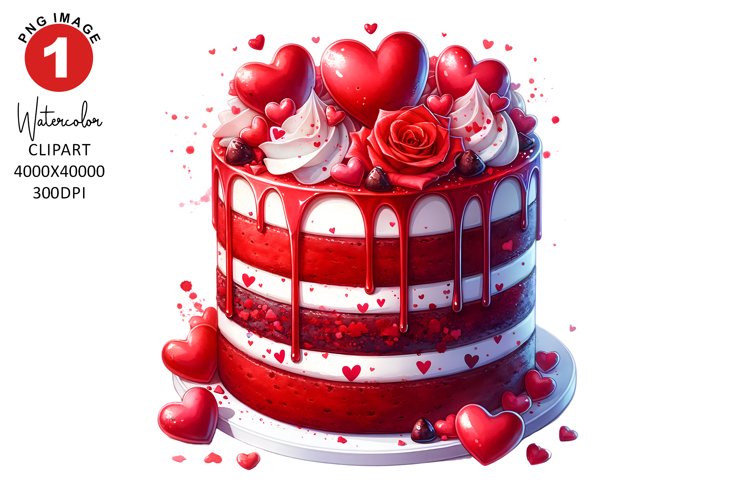 Valentines Day Cake Clipart | Watercolor Clipart Sublimation example image 1