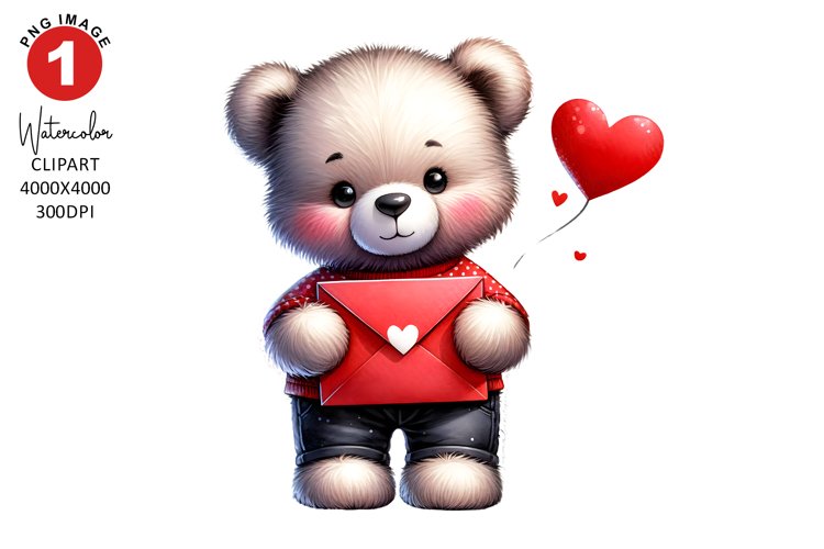 Valentines Day Bear Clipart | Watercolor Sublimation