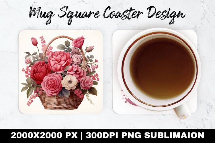 Floral Basket Valentine Mug coaster | Coaster | Sublimation