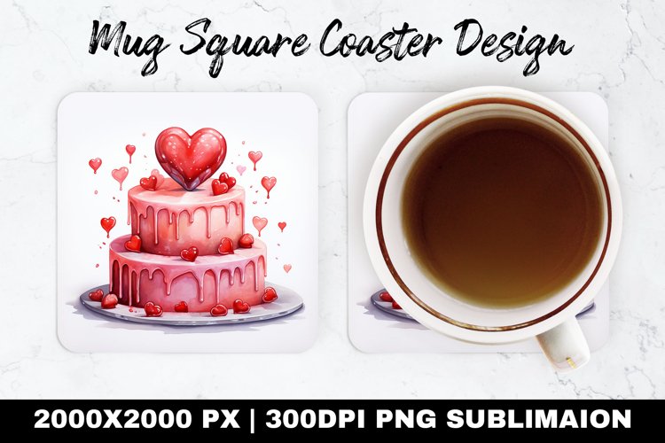 Valentine Cake Mug coaster | Coaster | Sublimation Design