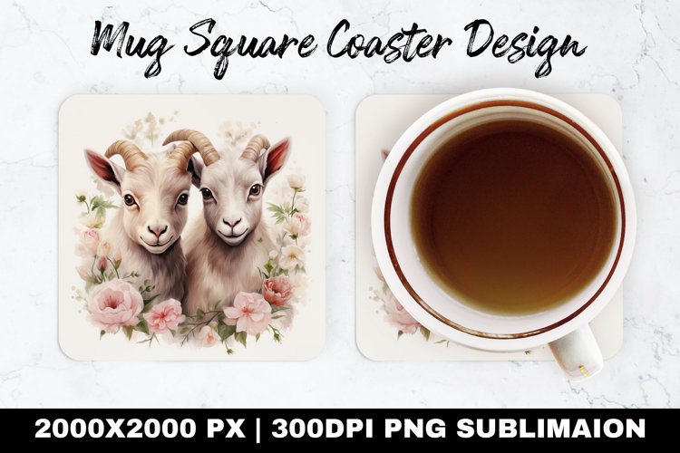 Two Goats Valentine Mug coaster | Coaster Sublimation Design