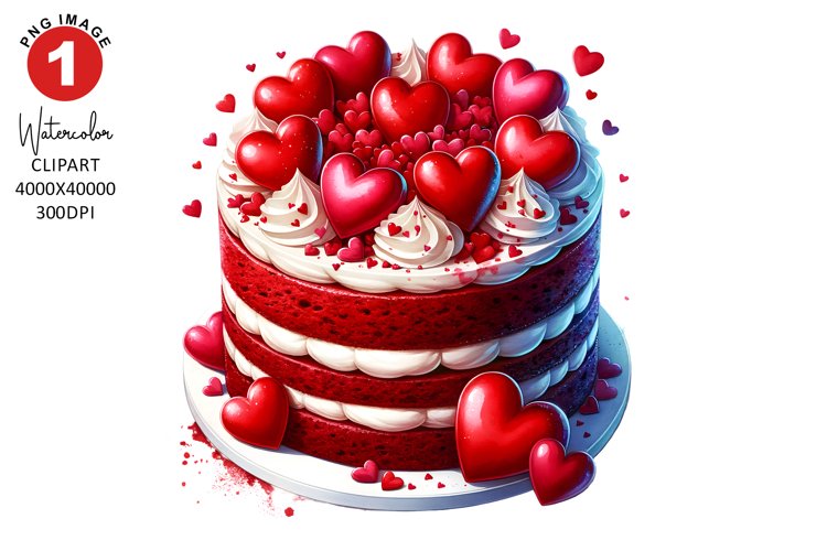 Valentines Day Cake Clipart | Watercolor Clipart Sublimation example image 1