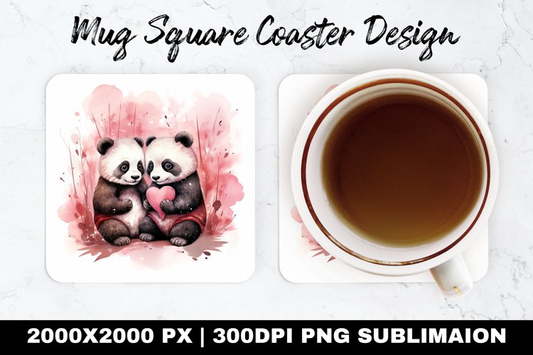 Pandas Valentine Mug coaster | Coaster | Sublimation Design