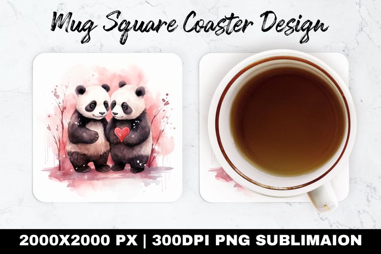 Pandas Valentine Mug coaster | Coaster | Sublimation Design