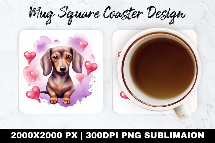 Dachshund Valentine Mug coaster | Coaster Sublimation Design