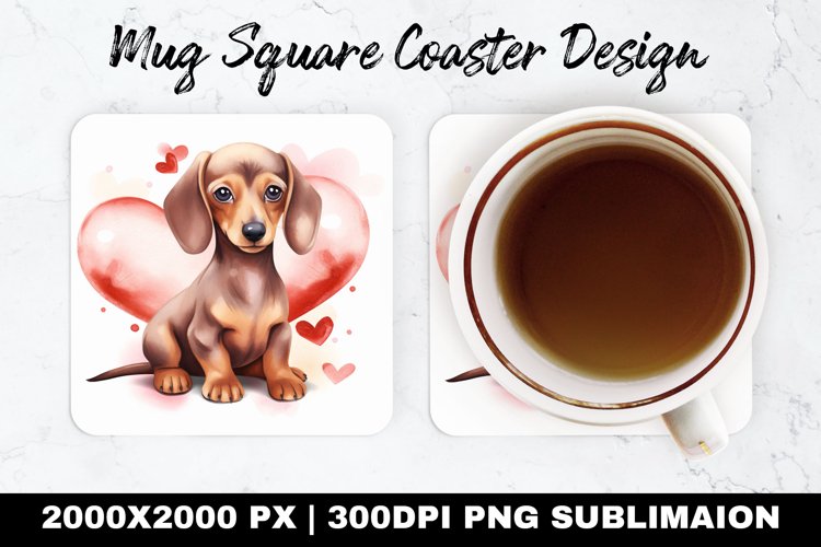 Dchshund Valentine Mug coaster | Coaster |Sublimation Design