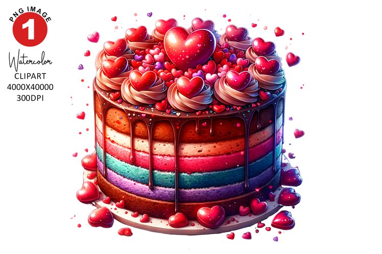 Valentines Day Cake Clipart | Watercolor Clipart Sublimation example image 1