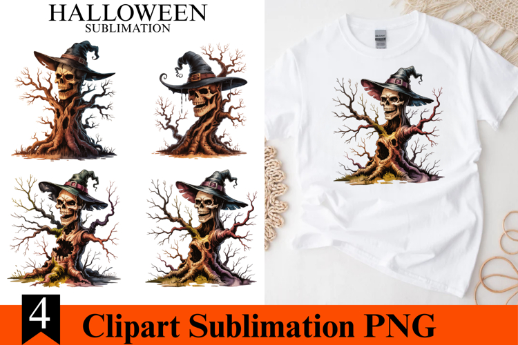4 Halloween Skull Tree Clipart PNG | Spooky Season Png