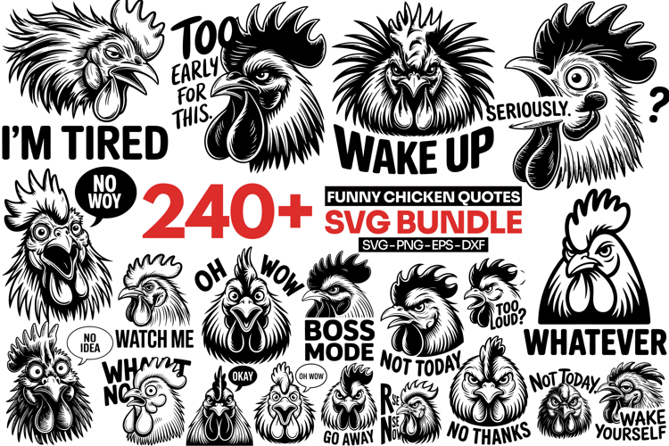 Funny Chicken SVG Bundle, Sarcastic Farm Quotes, Rooster Hen