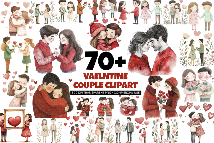 Couple Love Valentine Day Clipart Bundle PNG