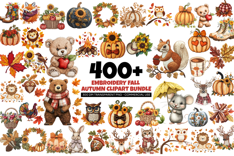 441 Embroidery Fall Autumn Clipart Bundle