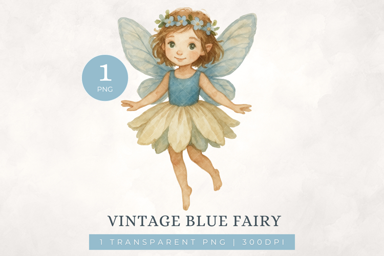 Watercolour Woodland Magical Blue Fairy Clipart PNG File