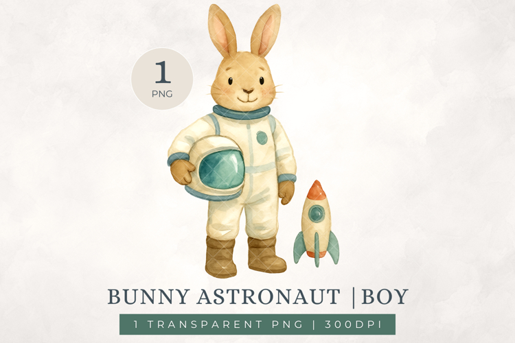 Watercolour Bunny Astronaut Clipart Boy Rabbit Spaceman