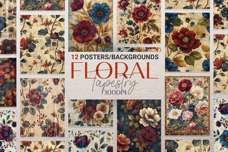 Floral Tapestry 12 Digital Papers/Posters example image 1