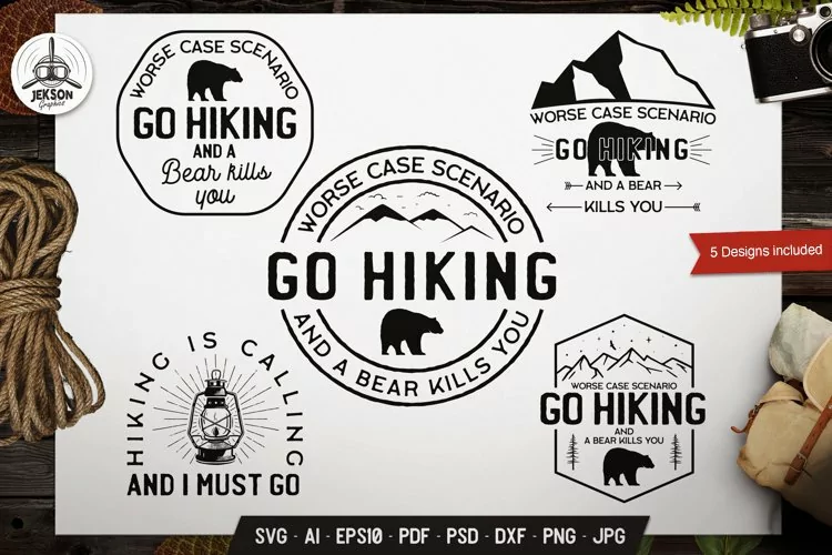 Mountain Camp Logos, Retro Hiking Badges T-Shirt SVG Cuts