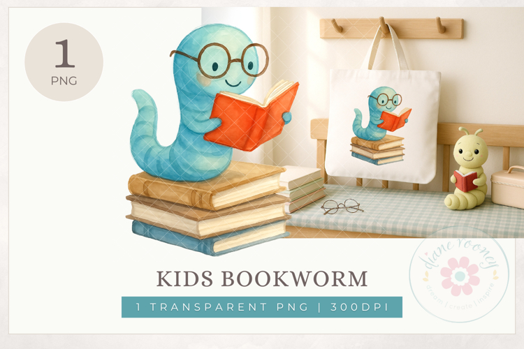 Bookworm Wearing Glasses Clipart PNG Worm Reading a Book