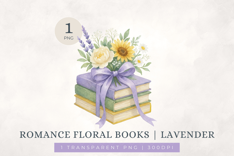 Watercolour Book Stack Floral Clipart PNG Bookish Romance