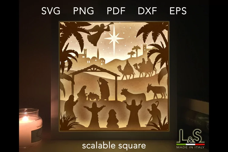 Layered Christmas Shadow Box Template, Nativity Lightbox svg