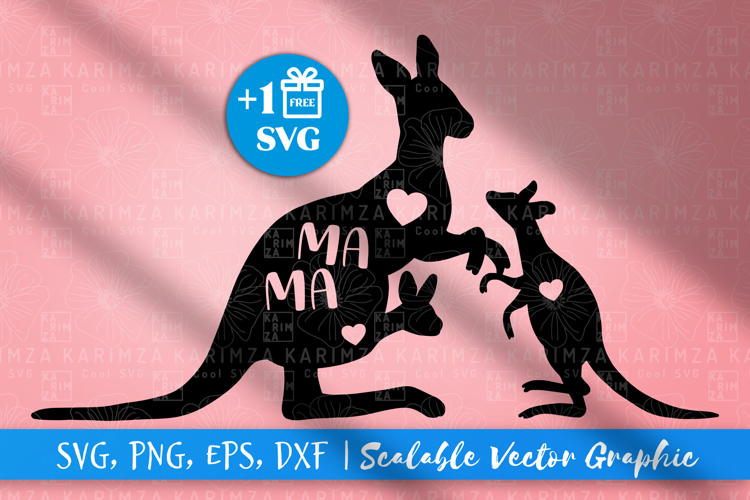 MAMA Svg, KANGAROO mom and 2 babies svg cut file, png, dxf