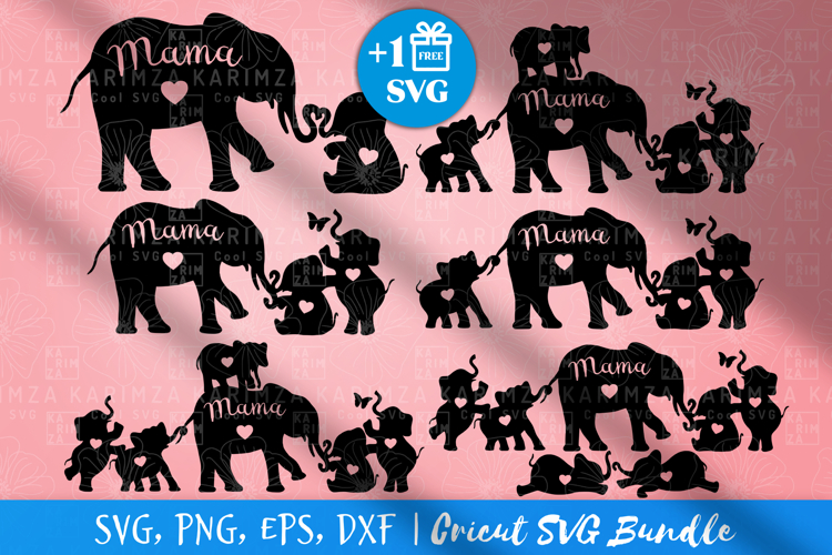Mama Elephant SVG files for Cricut, Mothers Day SVG Bundle