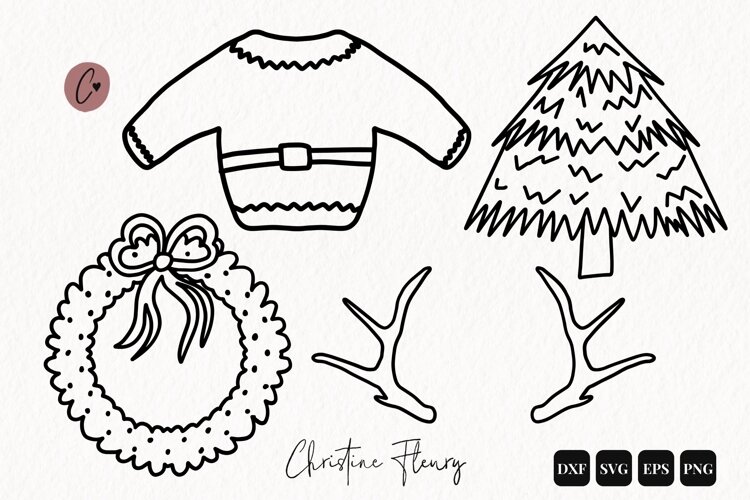 Christmas Doodle Outline SVG PNG EPS DXF example image 1
