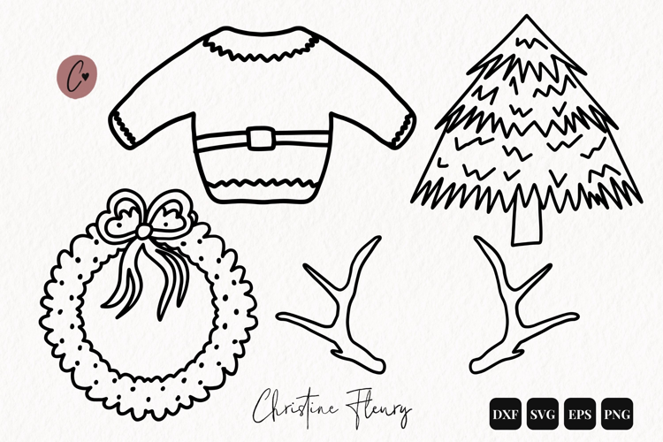 Christmas Doodle Outline SVG PNG EPS DXF