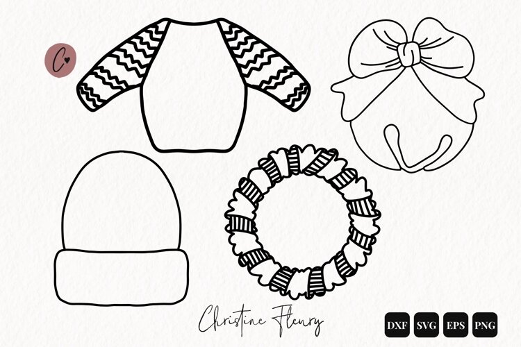 Christmas Doodle Outline SVG PNG EPS DXF example image 1
