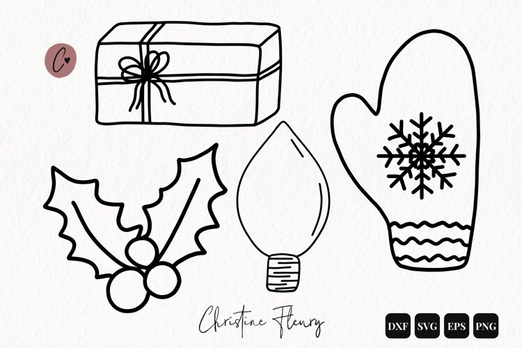 Christmas Doodle Outline SVG PNG EPS DXF example image 1