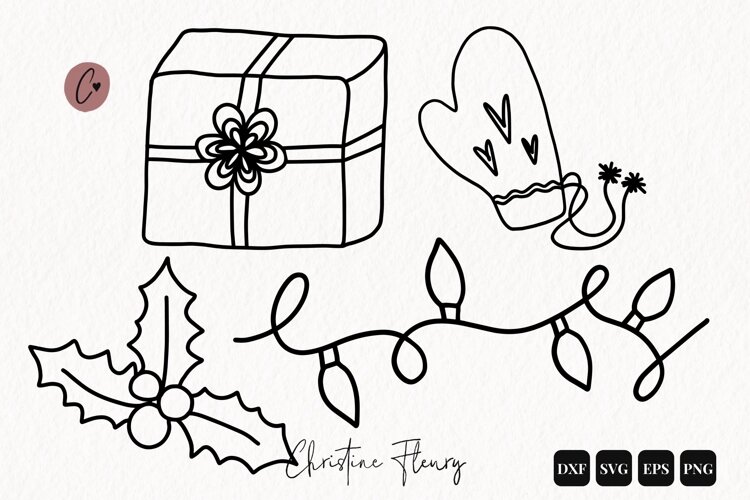 Christmas Doodle Outline SVG PNG EPS DXF example image 1