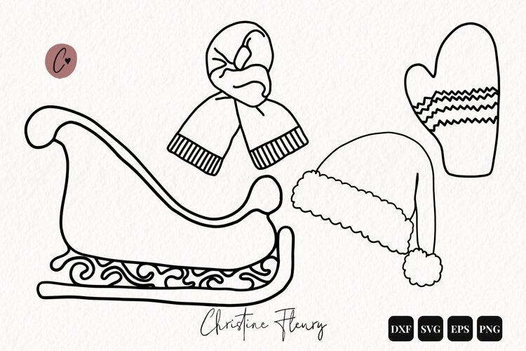 Christmas Doodle Outline SVG PNG EPS DXF example image 1