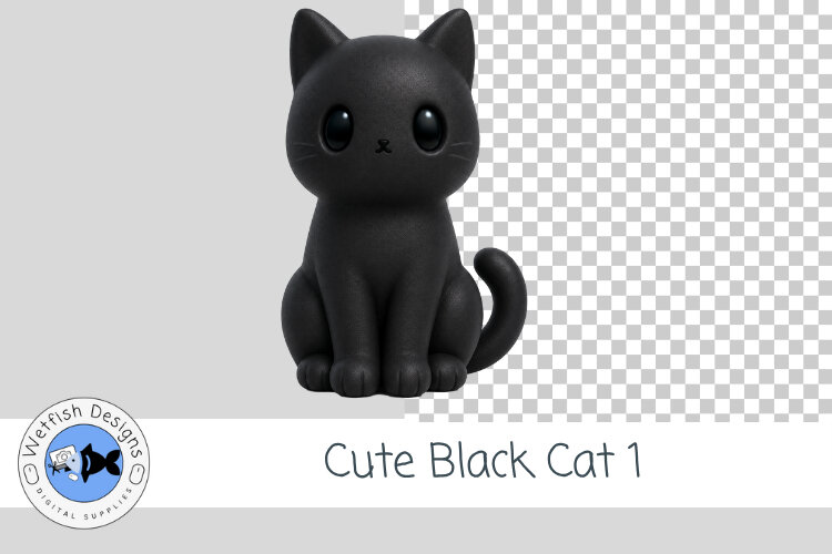 Cute Black Cat PNG Clipart 1 example image 1