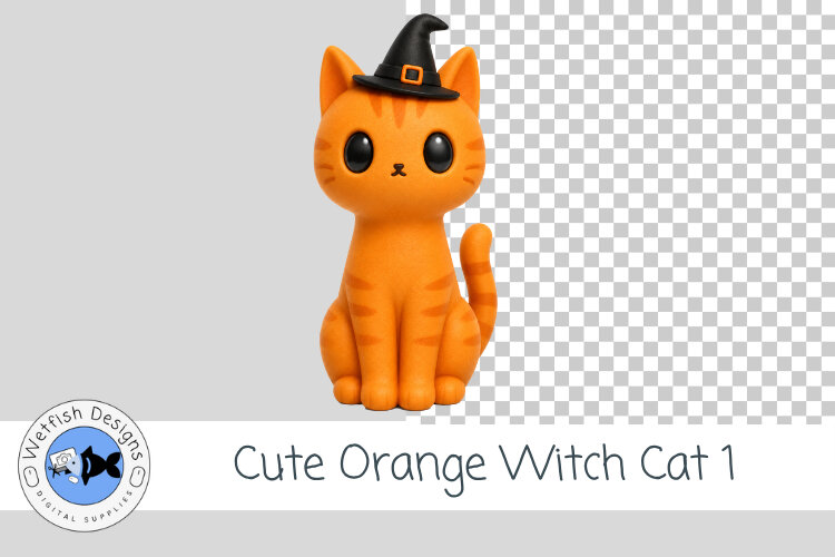 Cute Orange Witch Cat 1 Clipart Halloween Kitty PNG example image 1
