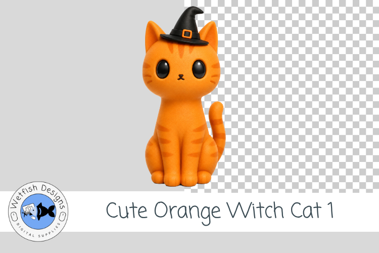 Cute Orange Witch Cat 1 Clipart Halloween Kitty PNG