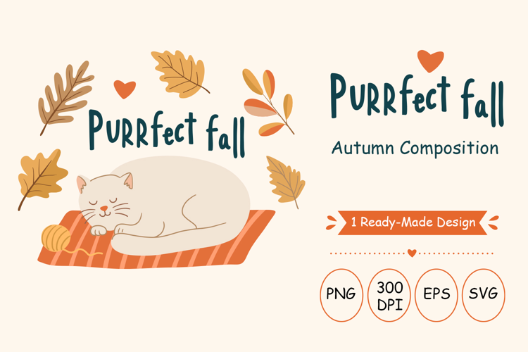 Purrfect Fall Cat Composition Vector and PNG