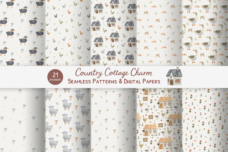 Country Cottage Charm Seamless Patterns and Digital Papers