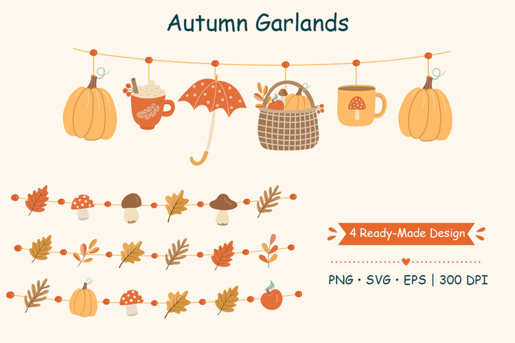 Autumn Garlands Clipart PNG and Vector Files example image 1