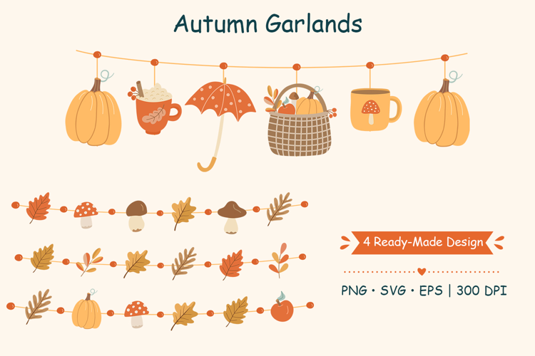 Autumn Garlands Clipart PNG and Vector Files