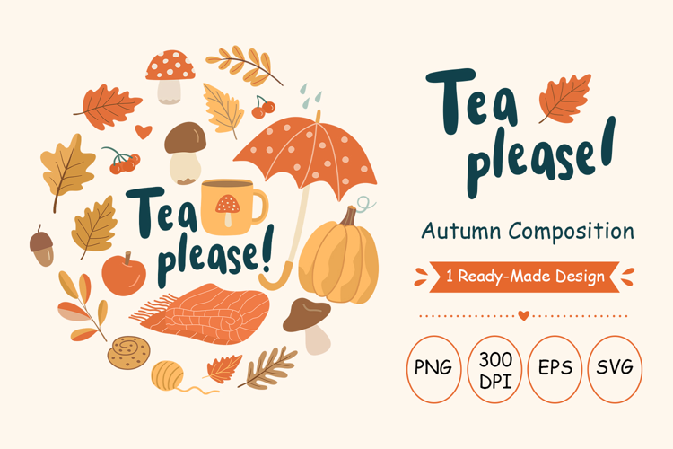 Tea Please Autumn Composition PNG and Vector