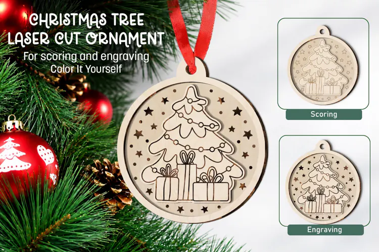 Christmas Tree Laser Ornament Scoring Engraving Glowforge