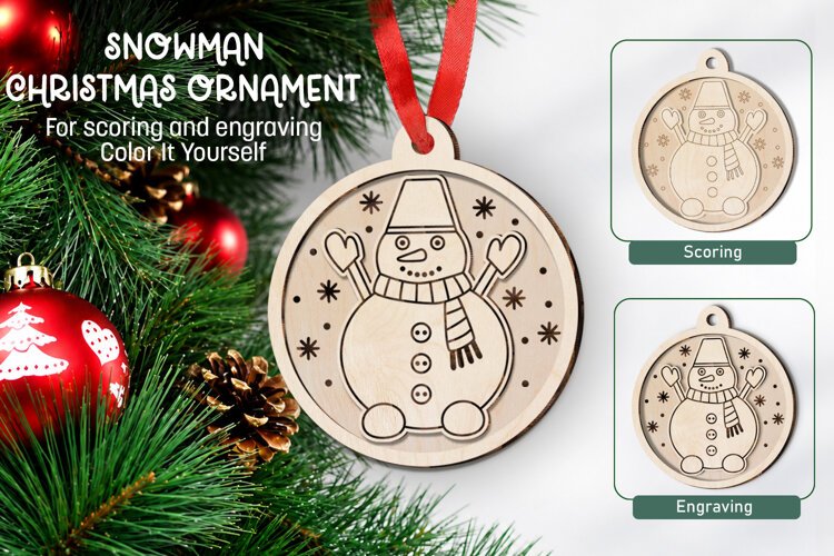 Snowman Christmas Ornament Laser Scoring Engraving Glowforge example image 1