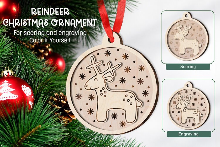 Reindeer Christmas Ornament Laser Glowforge Coloring Kit example image 1
