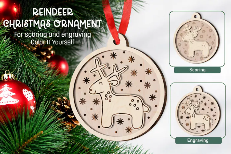 Reindeer Christmas Ornament Laser Glowforge Coloring Kit